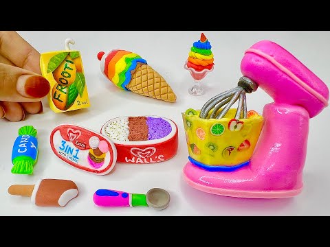 DIY How To Make Clay Miniature Realistic Foods, Milkshake, Ice Cream, Rainbow cone, Juice |diy foods