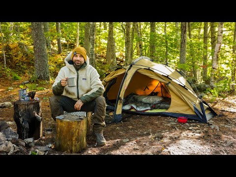 Camping In Fall Season With Canvas Hiking Tent