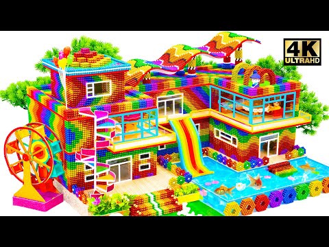 Satisfying Video | Build Water Slide To Swimming Pool & Windmill In Modern House From Magnetic Balls