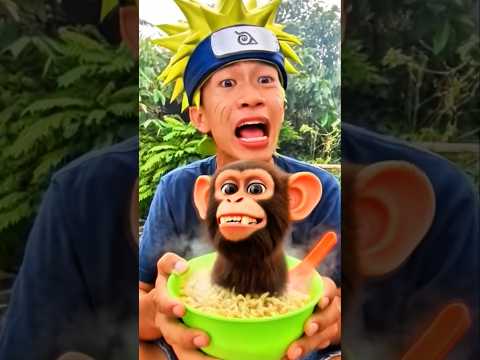 Monkey In My Noodles?! 🐒😂 #shorts #funny #monkey #noodles #reaction