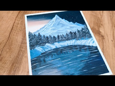 Snowy Mountain Winter Scenery Painting / Acrylic Painting/ Easy Winter Painting