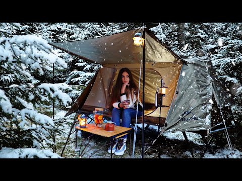 Winter Camping in Snowstorm | Solo Overnight in the woods | Cozy ASMR