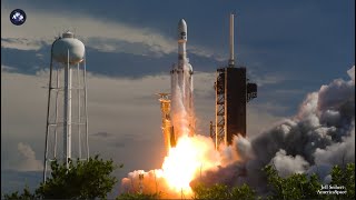 A SpaceX Falcon Heavy rocket launches the final mission of the new R series satellites with GOES-U