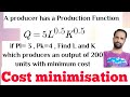 Cost Minimization in Production Functions