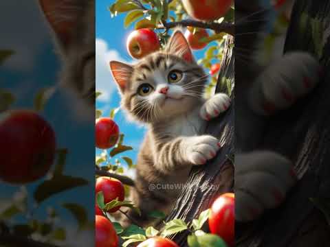 The First Time the Cat Climbs a Tree, See His Reaction!