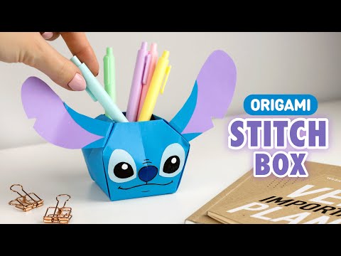 Оригами Коробочка Стич из бумаги | Подставка для карандашей | Origami Paper Box Stitch