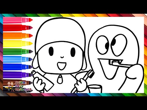 Draw and Color Pocoyo and Freddy the Octopus Brushing Their Teeth 👶🦷🪥🐙 Drawings for Kids