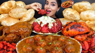 ASMR Eating Spicy Whole Chicken Curry,Poori,Chicken Liver Masala,Rice Big Bites ASMR Eating Mukbang