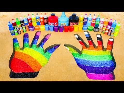 How to make Rainbow Human Hands with Orbeez & Big Mtn Dew, Schweppes, Fanta, Coca Cola and Mentos