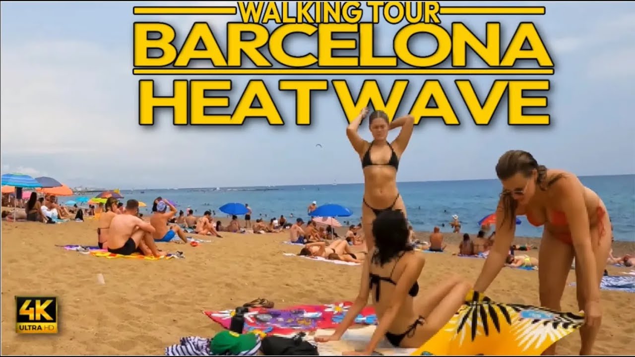 Barcelona beach walk – Hottest summer ever! – Spain 2023 in 4K60FPS