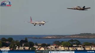 American A321 Landing on Runway 27 at Boston Logan from CLT with cape air sharing the spotlight