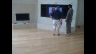hardwood flooring glue down install diagnal. over cement floor - YouTube