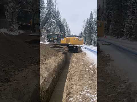 Excavator Spinning off Pipeline Ditch #Excavator #Pipeline #Ditch
