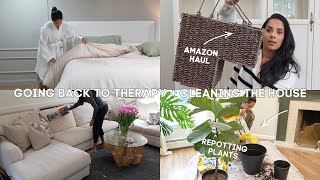 Going back to therapy, cleaning the house, repotting plants + amazon haul | VLOG