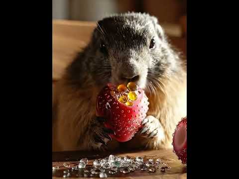 【ASMR】マーモットがガラスのイチゴを「シャリッ」と食べる音|No BGM・透明な咀嚼音🍓🐾