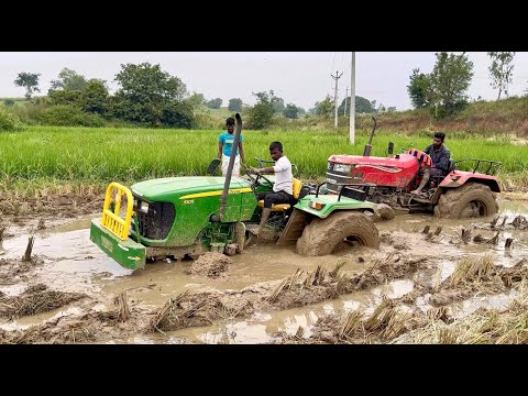 John Deere tractor stuck in mud Rescued by another John Deere tractor  | tractor videos |