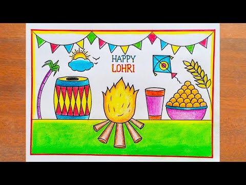 Lohri Drawing Easy / Happy Lohri Poster Drawing Easy Steps / Lohri Festival Drawing / Lohri Drawing