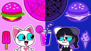 Black VS Pink Food Challenge | Cute Animated Stories for Toddlers | Kids Cartoons | Purr-Purr