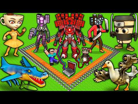 SURVIVAL BASE of SPEAKER MAN TITAN vs BRAINROT and TV WOMAN vs SKIBIDI TOILET in MINECRAFT animation