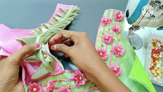 Simple Model Two Colour Combination Blouse Back Neck Design | How To Stitch Model Blouse
