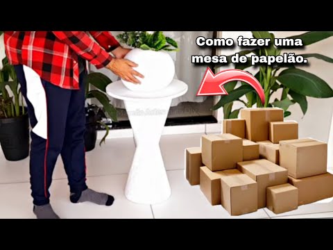 DIY IDEIA GENIAL COM CAIXAS DE PAPELÃO | COMO FAZER UMA MESA LATERAL COM CAIXAS DE PAPELÃO