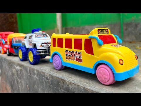 Satisfying Toy School Bus, Double Decker Bus, CNG Auto Rickshaw, City Bus Hand Driving On Outer Wall