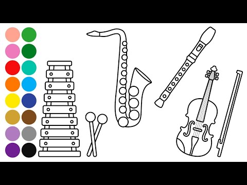 MUSICAL INSTRUMENTS Drawing, Painting, Coloring for Kids and Toddlers | Learn How to Draw