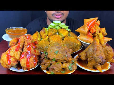 Whole Fish Curry, KFC Chicken Fry, Spicy Tongue Curry, Mutton Fat Curry, with Rice Eating Show