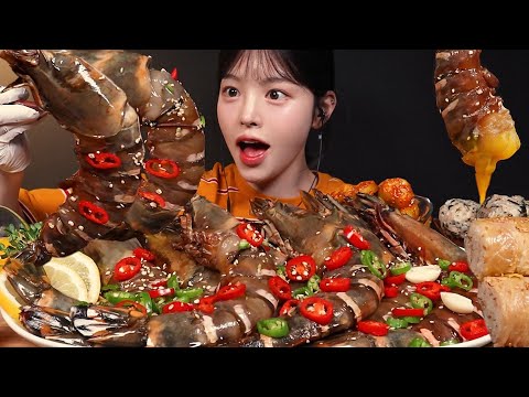 SUB)역대급 크기! 오독탱글 킹블랙타이거간장새우 먹방🦐 묵은지말이 주먹밥까지 꿀조합 리얼사운드 Soy Sauce Marinated Shrimp Mukbang Asmr