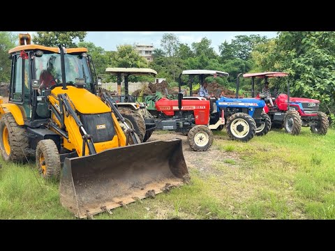 Old JCB 3dx loading Mud in Trolley with Mahindra Arjun NOVO 605 New Holland3630 Swaraj 855Fe Tractor