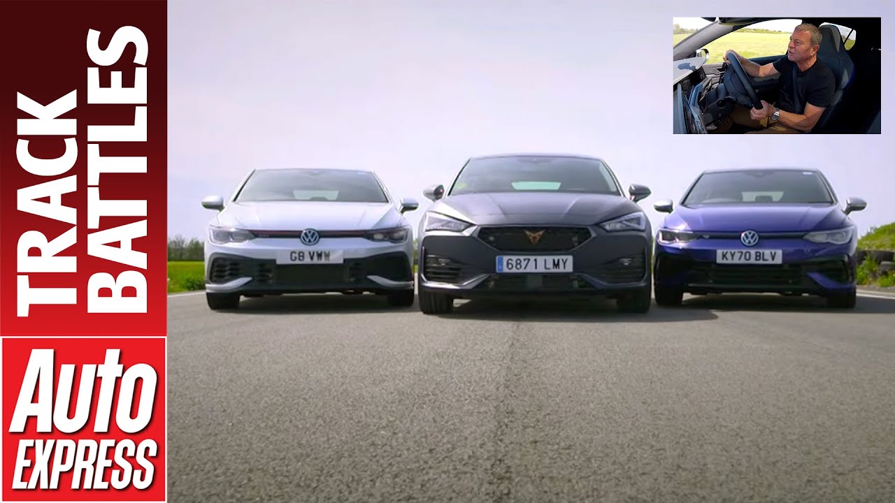 VW Golf R vs Golf GTI Clubsport vs Cupra Leon 300: Steve Sutcliffe track battle - Auto Express
