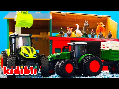 🚜 Toy Tractors Harvest Pumpkins 🎃 Halloween Toys for Kids | Educational Farming Video | Kidibli