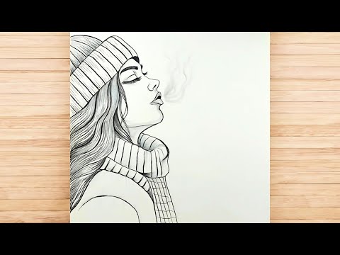 Easy step by step drawing tutorial || A girl wearing a winter Cap  || Pencil Sketch for beginners