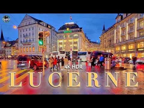 SWITZERLAND LUCERNE 🇨🇭 Explore Lucerne’s Christmas Streets in the Rain. European Film Awards 4K