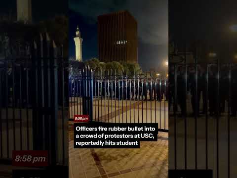 Officers Fire Rubber Bullet into a crowd of protestors at USC, reportedly hits student