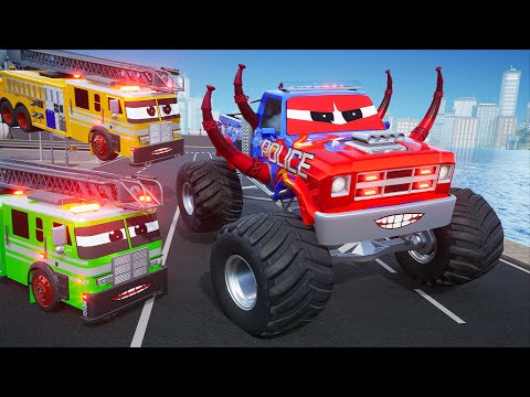 Monster Trucks Rampage vs 💥Fire Trucks & Police Cars Unite for Epic Rescue Mission | Hero Cars Video