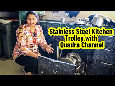 Stainless Steel Kitchen Trolley with Quadra Channel | Durable & Stylish Storage Solution