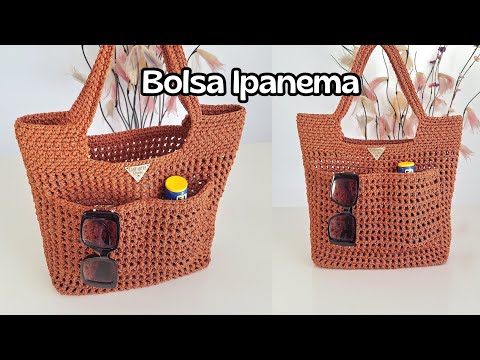 BOLSA DE PRAIA EM CROCHÊ COM BOLSOS EXTERNOS E PONTOS VAZADOS (Bolsa Ipanema)