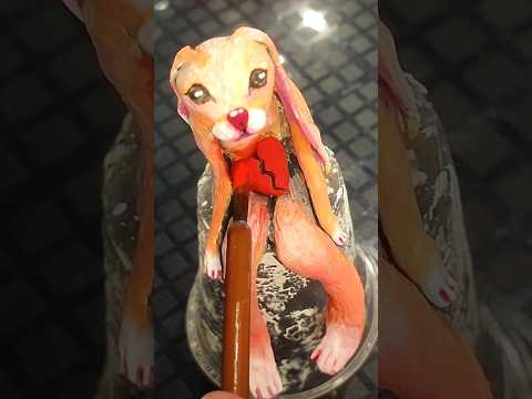 Painting a Broken Heart on My Clay Bunny 🐰❤️ #clayart #sculpture #bunny #brokenheart