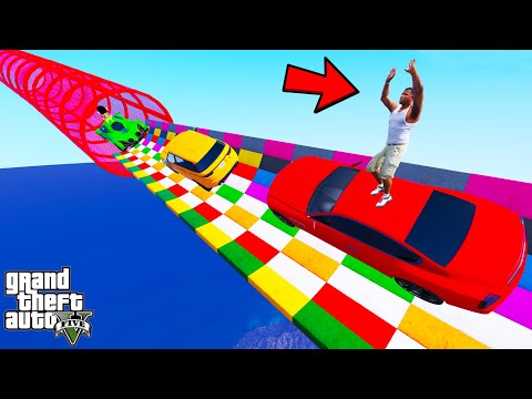 FRANKLIN TRIED COLORFUL BRICKS RAMP PARKOUR CHALLENGE GTA 5 | SHINCHAN and CHOP