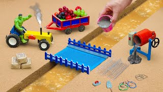 DIY Mini Tractor Transports Bricks to Build a Concrete Bridge | Mechanical Science Project