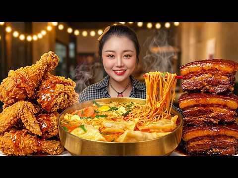 ASMR MUKBANG SPICY CHINESE NOODLES &amp; CHICKEN | Buldak Ramen Mukbang | Teumsae Ramen/Chinese Mukbang