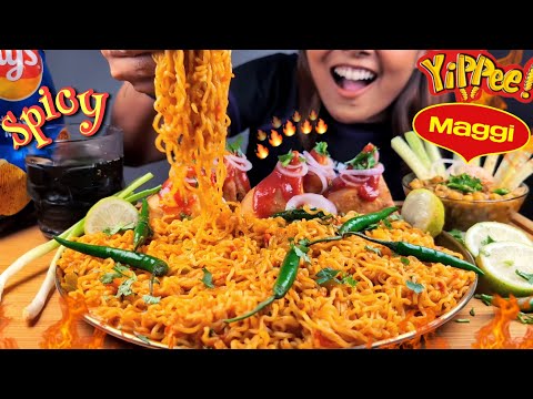 COOKING & EATING MAGGI + YIPPEE + SAMOSA CHALLENGE | MAGI & SAMOSA WITH GHUGNI EATING CHALLENGE ASMR