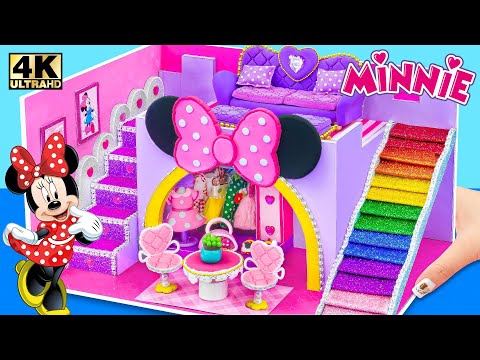 Make Disney Minnie Mouse House with Bedroom, Rainbow Slide from Cardboard ❤️ DIY Miniature House