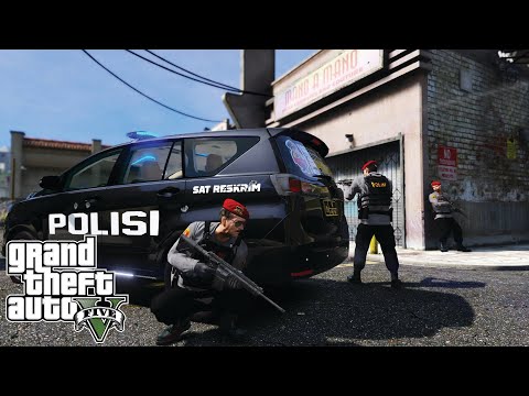 Aksi Kejar Kejaran Patroli Reskrim Masuk Markas Gangster || GTA 5 Mod Polisi Indonesia