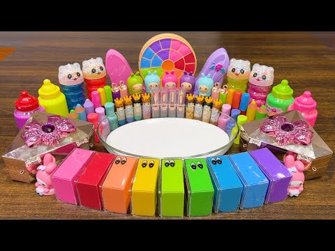 Mixing makeup, clay and more into GLOSSY  slime !!! Relaxing Satisfying Slime Video #348