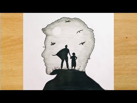 Father’s day Drawing Father and daughter Pencil Drawing | How to Draw father and Child | Fathers Day