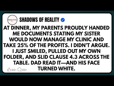 At dinner, my parents proudly handed me documents stating my sister would now manage my clinic and…