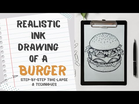 Realistic Ink Drawing of a Burger | Step-by-Step Time-Lapse & Techniques