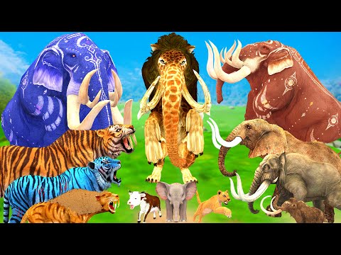 3 Giant Elephant vs 10 Zombie Tiger Fight Cow Cartoon Baby Elephant Buffalo Saved By Giant Elephant